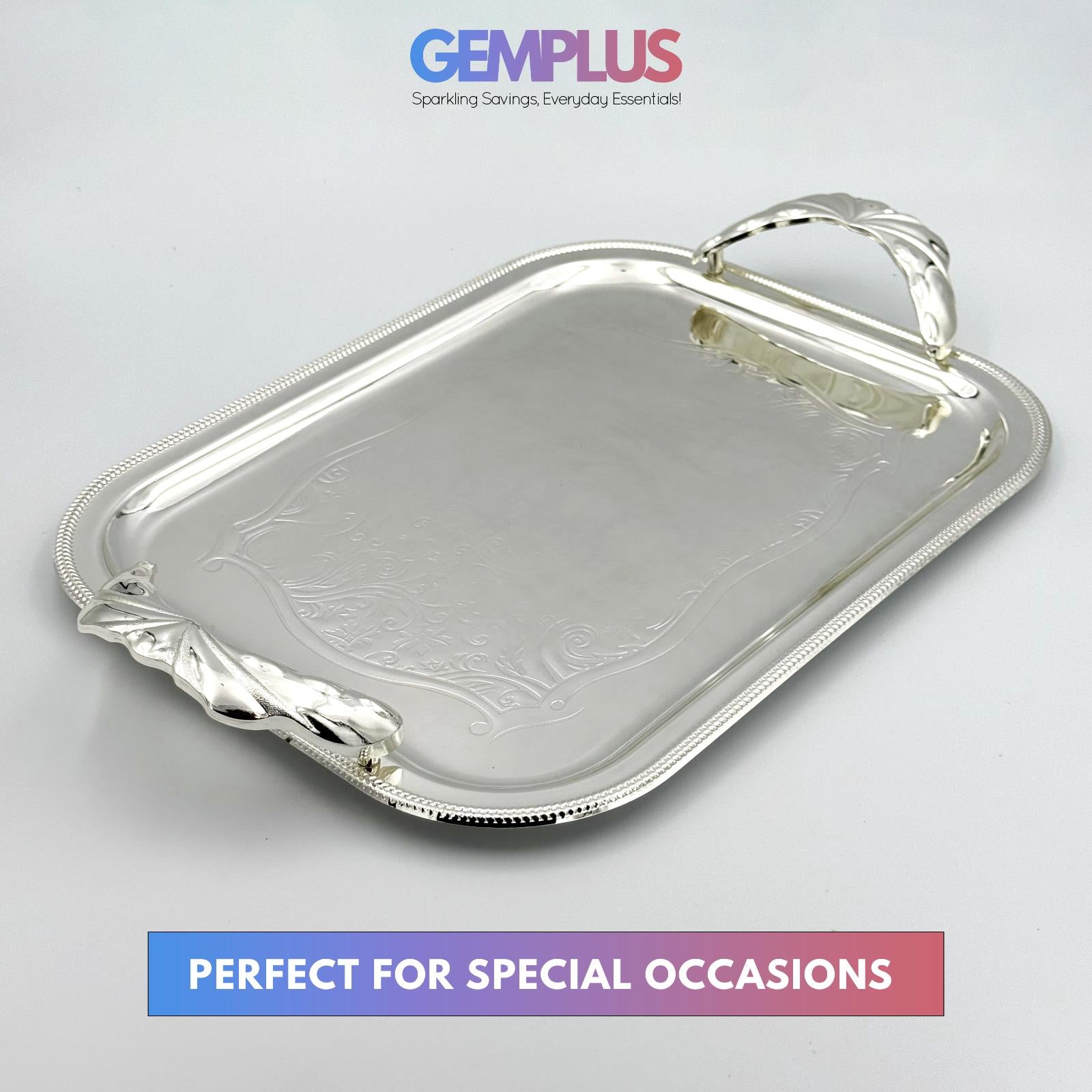GEM+ | Premium 3-Piece Silver-Plated Vintage Tray Set – Elegant Durable Strong