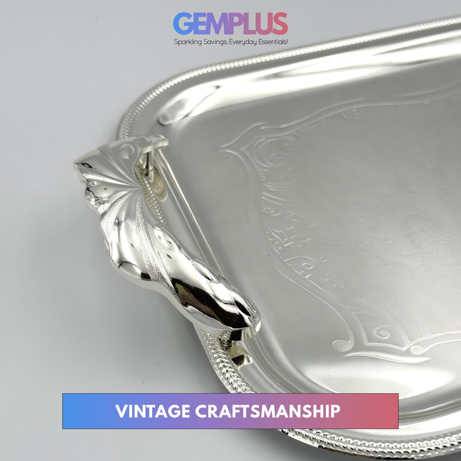 GEM+ | Premium 3-Piece Silver-Plated Vintage Tray Set – Elegant Durable Strong