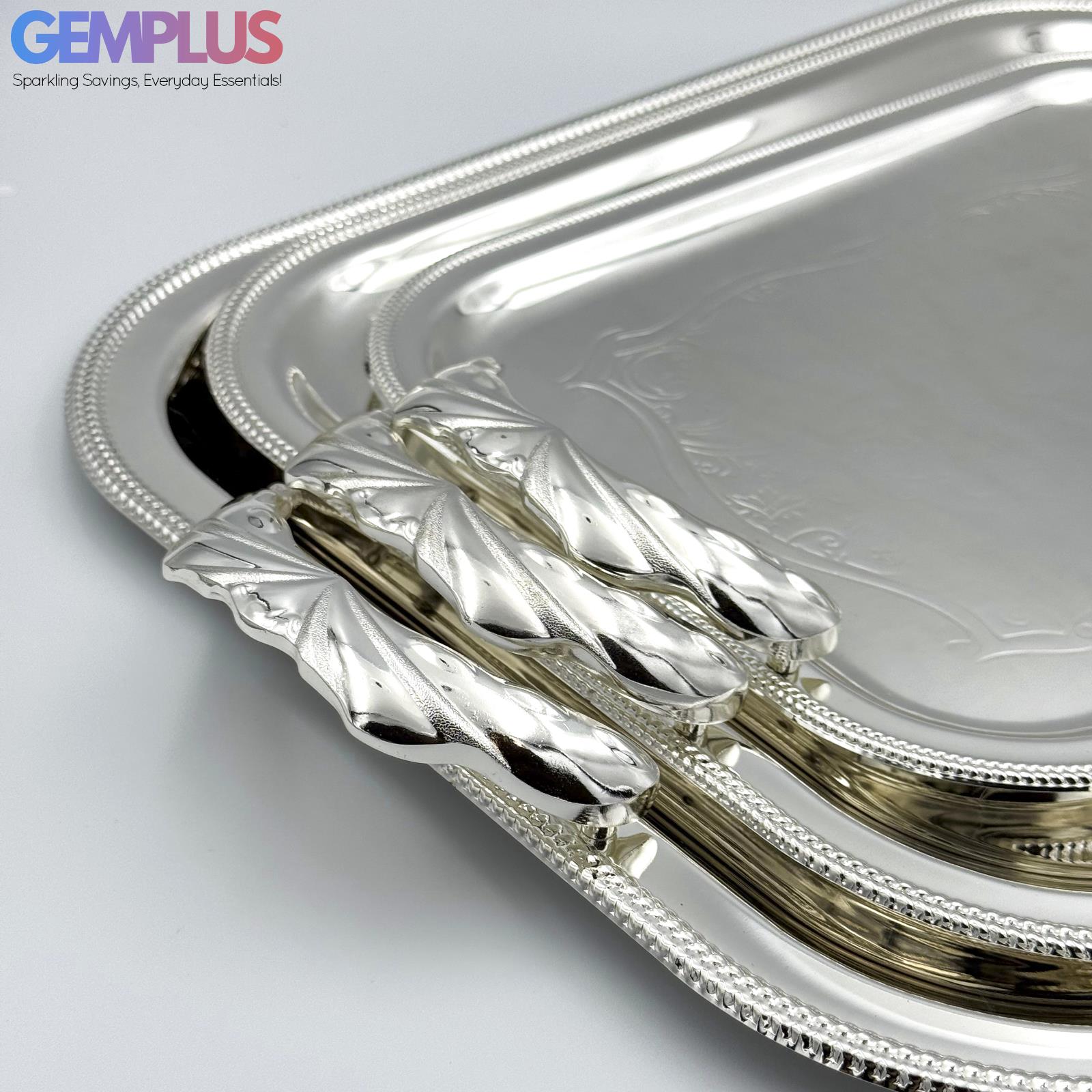 GEM+ | Premium 3-Piece Silver-Plated Vintage Tray Set – Elegant Durable Strong