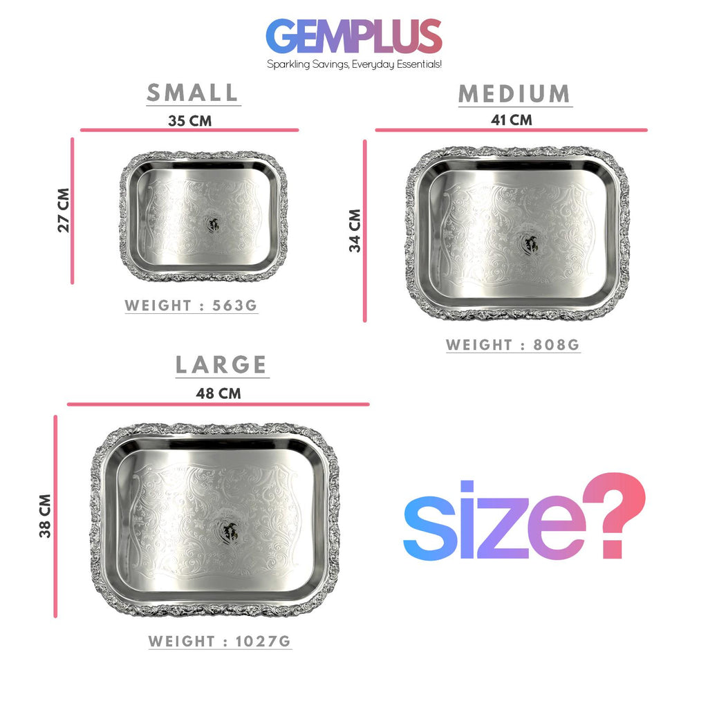 GEM+ | Premium 3-Piece Silver-Plated Vintage Tray Set – Elegant Durable Sturdy