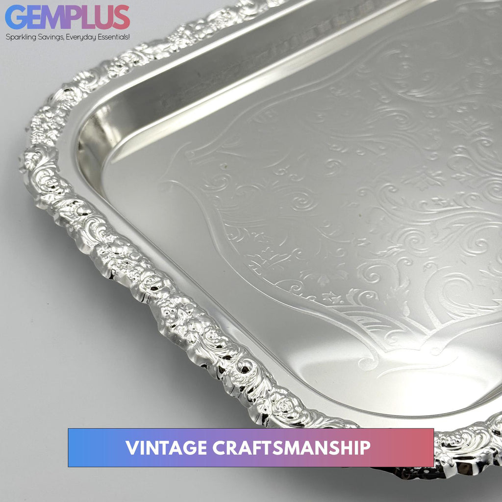 GEM+ | Premium 3-Piece Silver-Plated Vintage Tray Set – Elegant Durable Sturdy