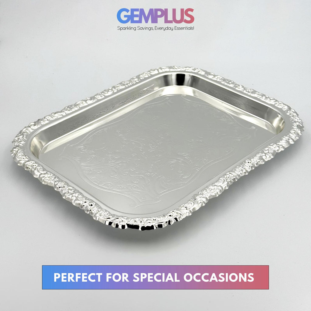 GEM+ | Premium 3-Piece Silver-Plated Vintage Tray Set – Elegant Durable Sturdy