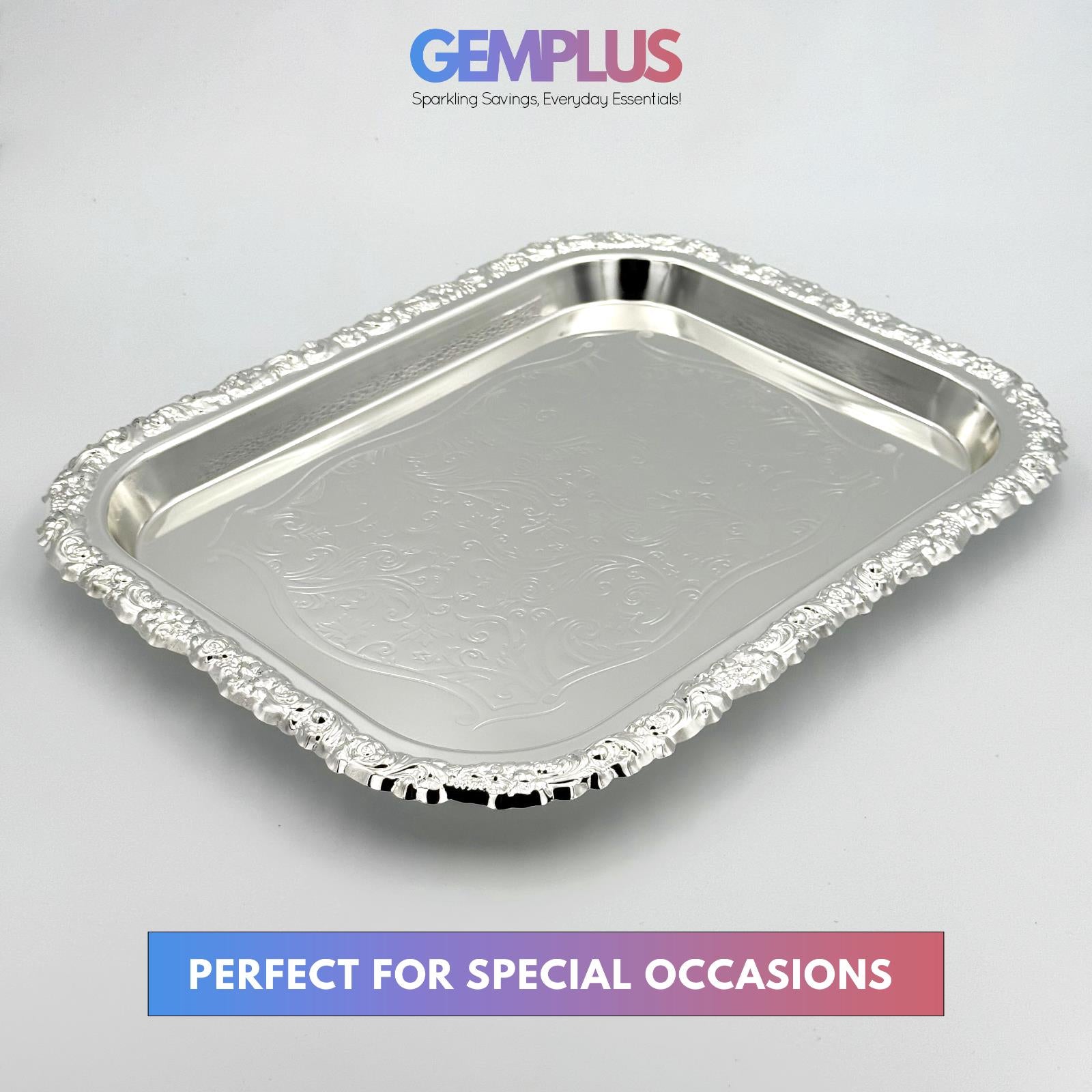 GEM+ | Premium 3-Piece Silver-Plated Vintage Tray Set – Elegant Durable Sturdy