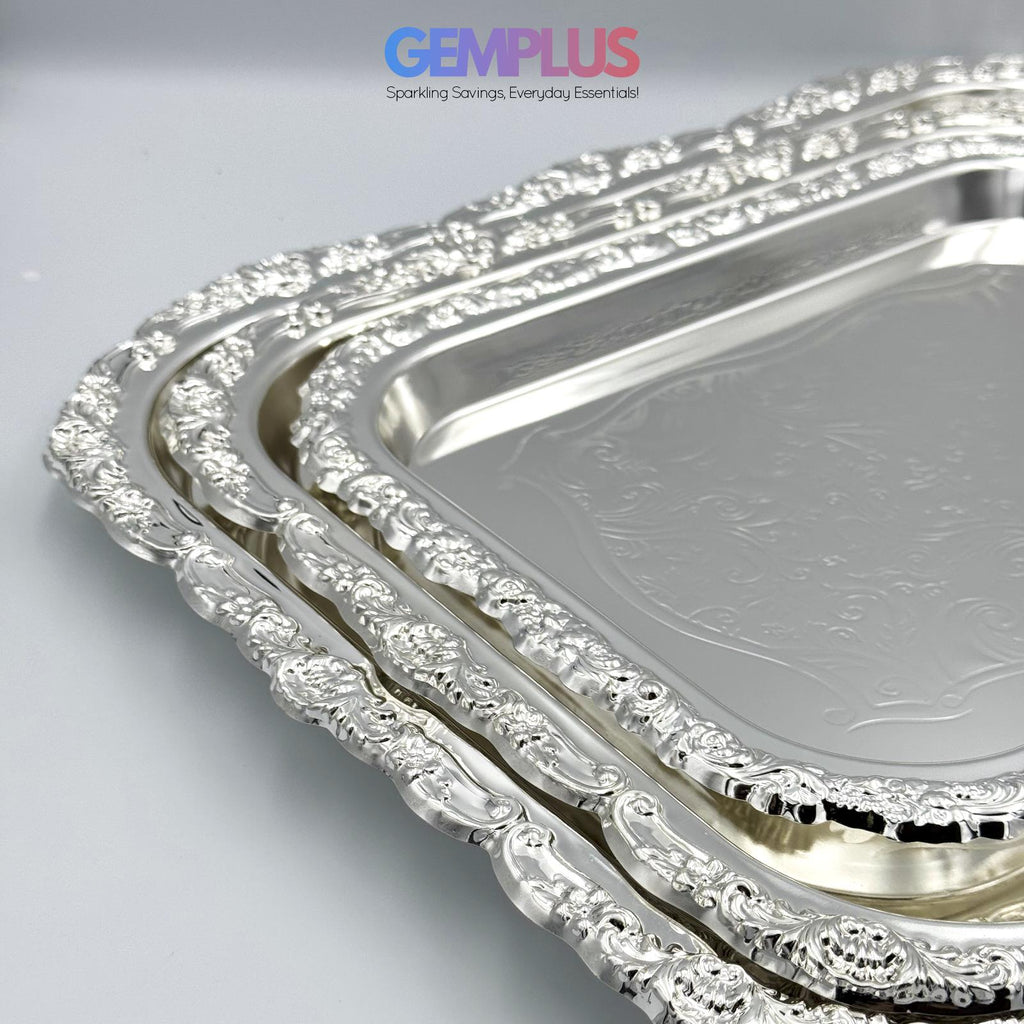 GEM+ | Premium 3-Piece Silver-Plated Vintage Tray Set – Elegant Durable Sturdy