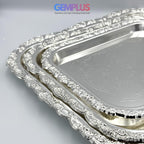 GEM+ | Premium 3-Piece Silver-Plated Vintage Tray Set – Elegant Durable Sturdy