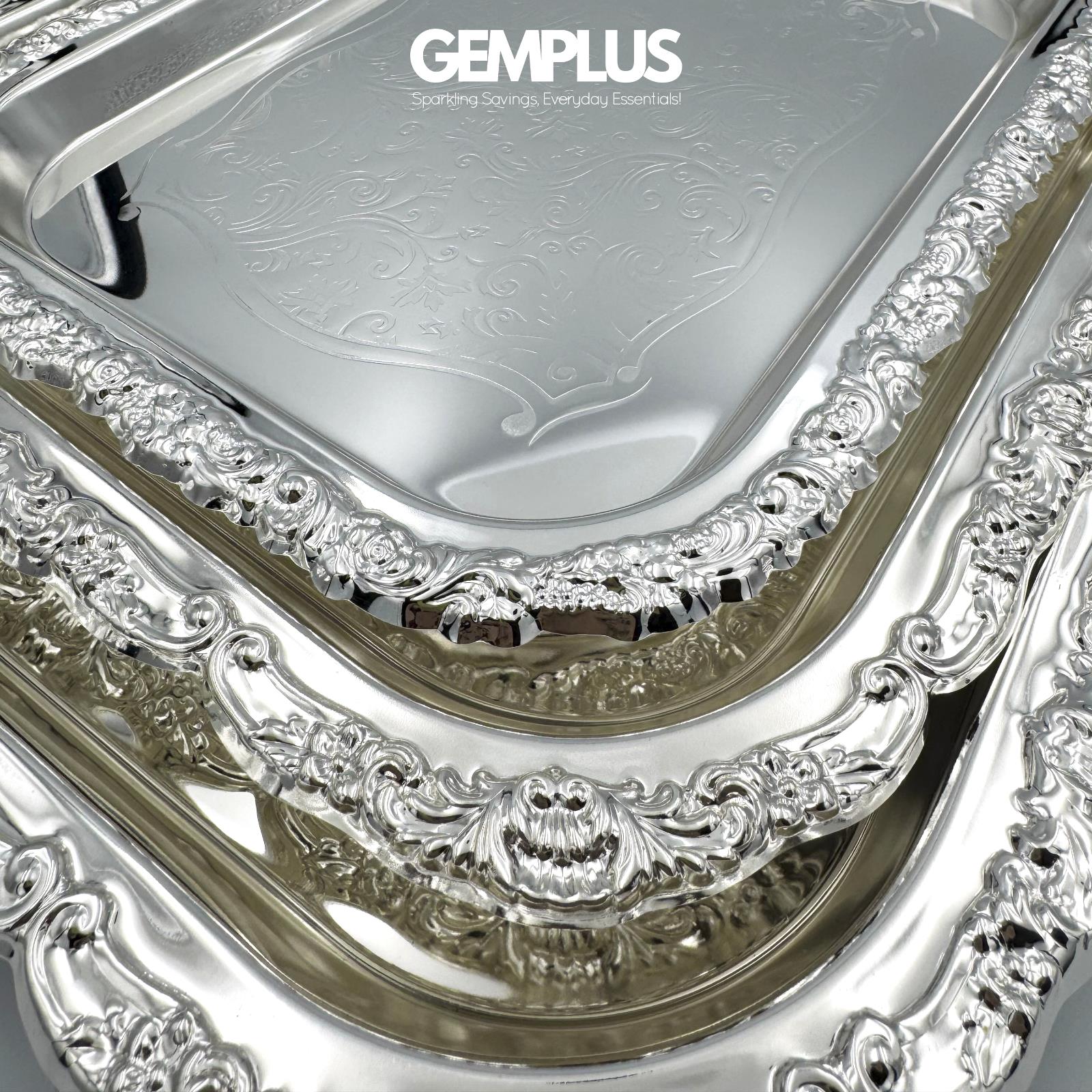 GEM+ | Premium 3-Piece Silver-Plated Vintage Tray Set – Elegant Durable Sturdy