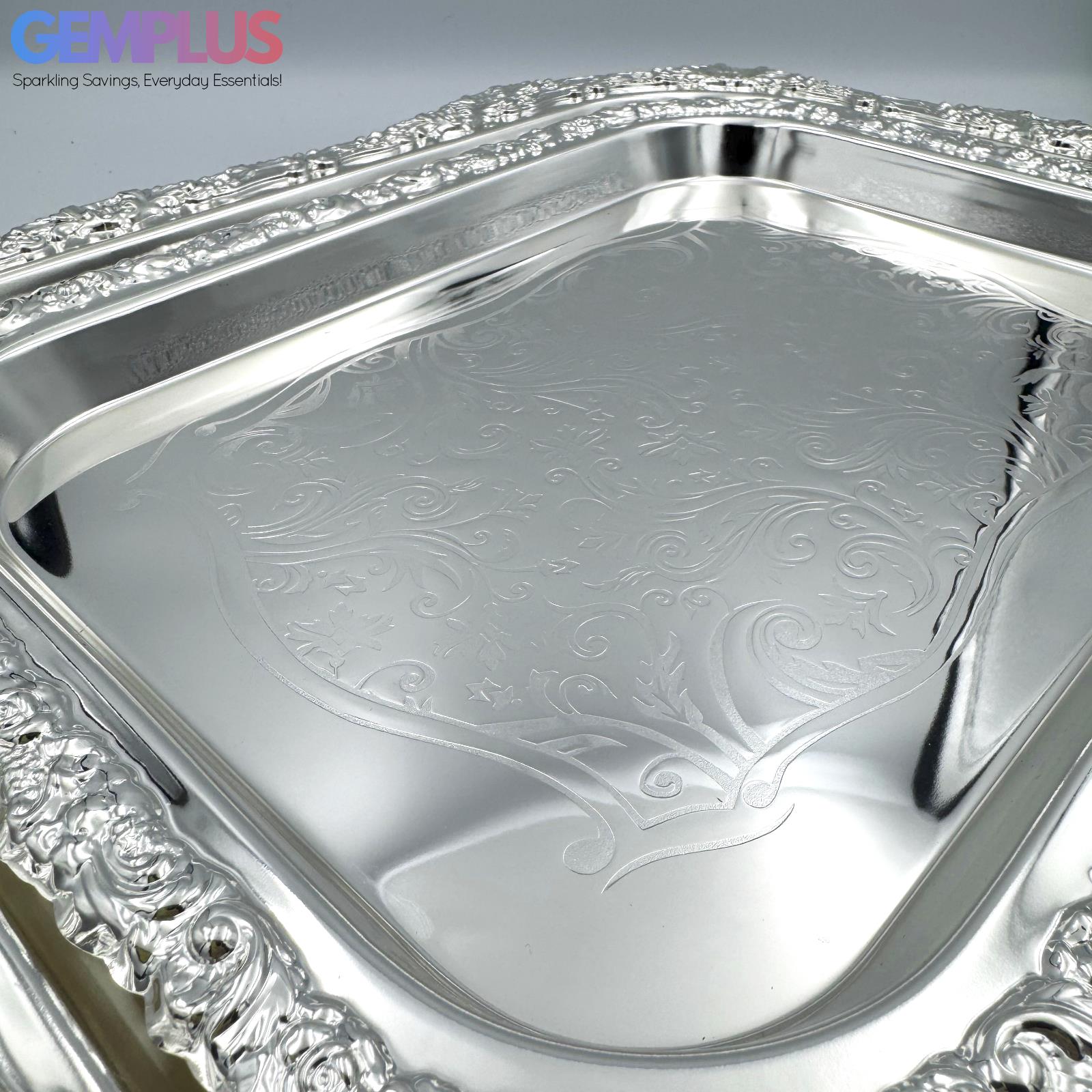 GEM+ | Premium 3-Piece Silver-Plated Vintage Tray Set – Elegant Durable Sturdy