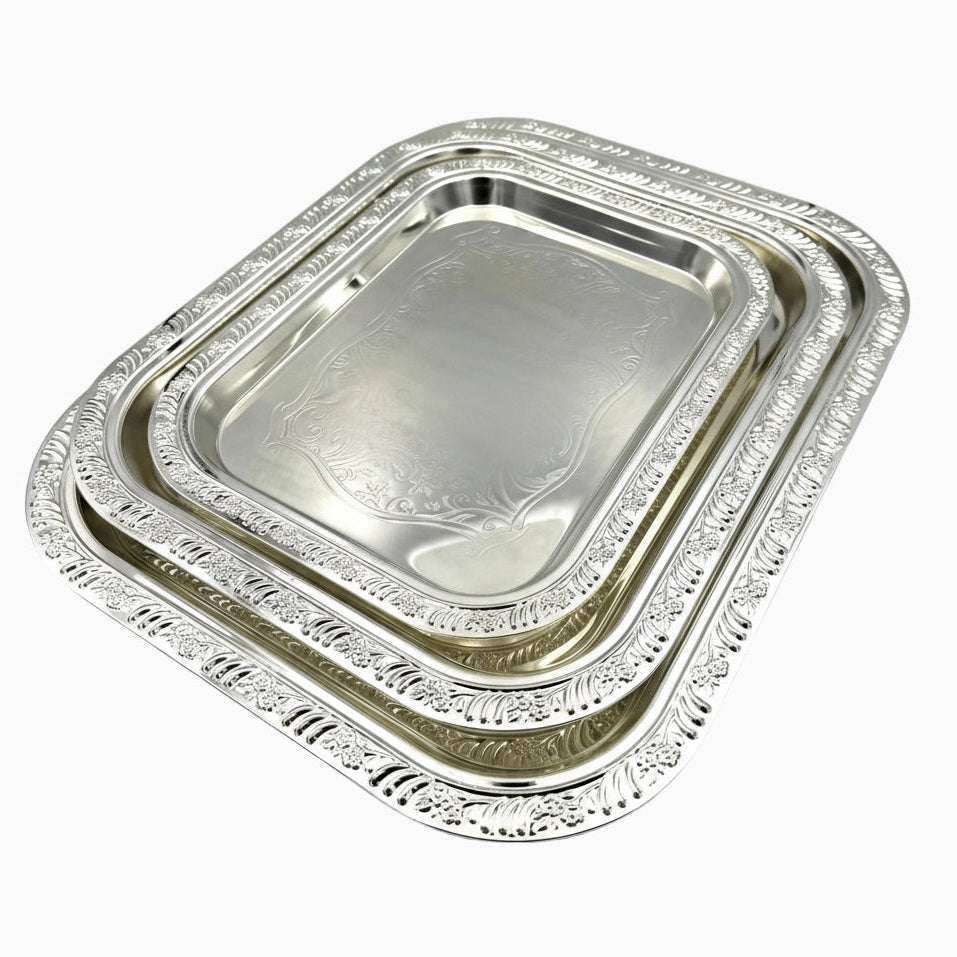 GEM+ | Premium 3-Piece Silver-Plated Vintage Tray Set – Elegant Durable Thick