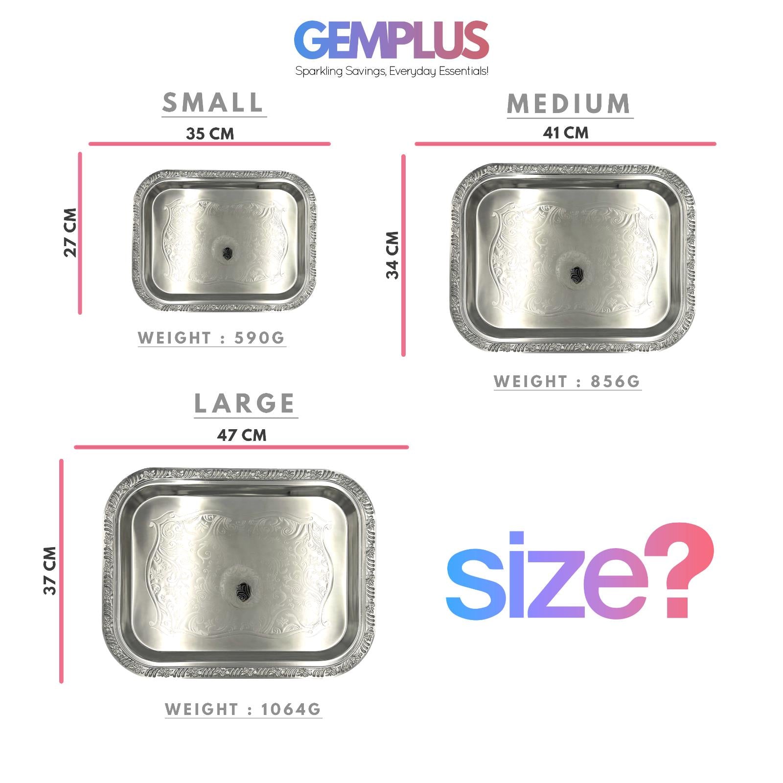 GEM+ | Premium 3-Piece Silver-Plated Vintage Tray Set – Elegant Durable Thick