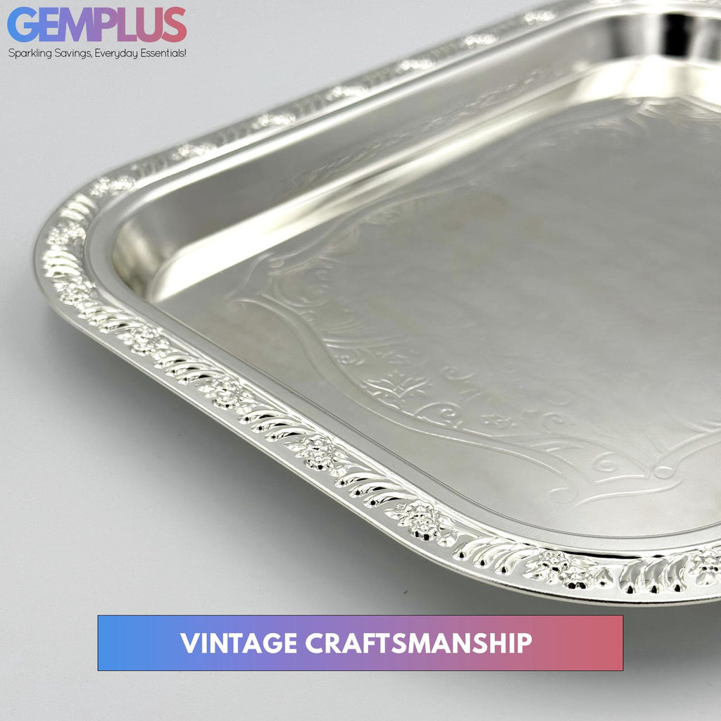 GEM+ | Premium 3-Piece Silver-Plated Vintage Tray Set – Elegant Durable Thick