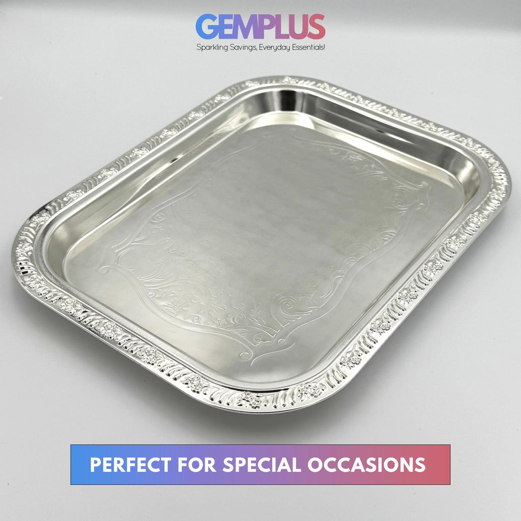 GEM+ | Premium 3-Piece Silver-Plated Vintage Tray Set – Elegant Durable Thick