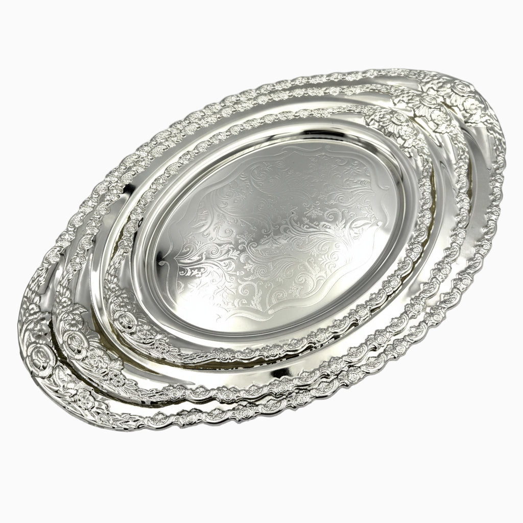 GEM+ | Premium 3-Piece Silver-Plated Vintage Tray Set – Elegant Durable Thick