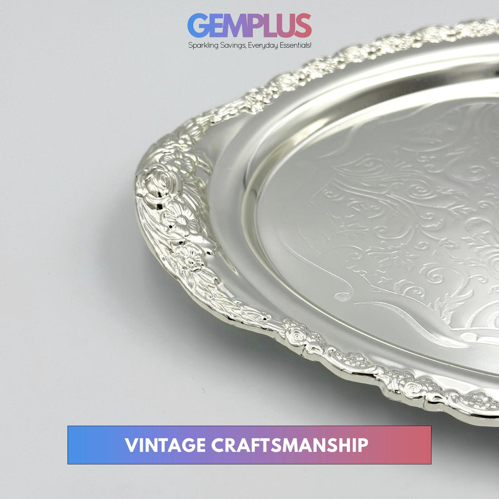 GEM+ | Premium 3-Piece Silver-Plated Vintage Tray Set – Elegant Durable Thick