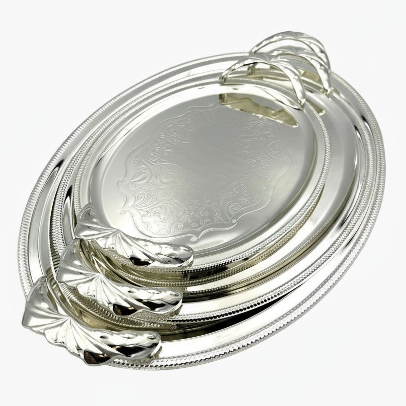GEM+ | Premium 3-Piece Silver-Plated Vintage Tray Set – Elegant Durable Solid