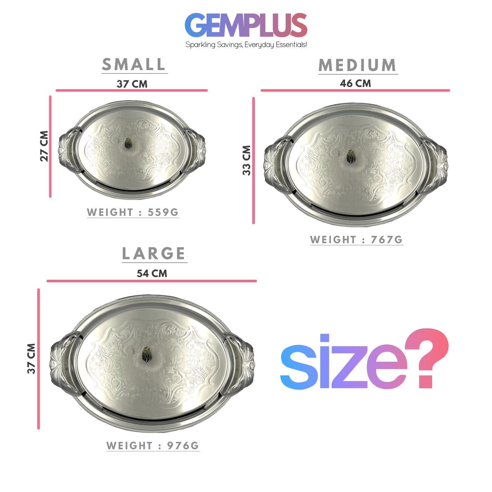 GEM+ | Premium 3-Piece Silver-Plated Vintage Tray Set – Elegant Durable Solid