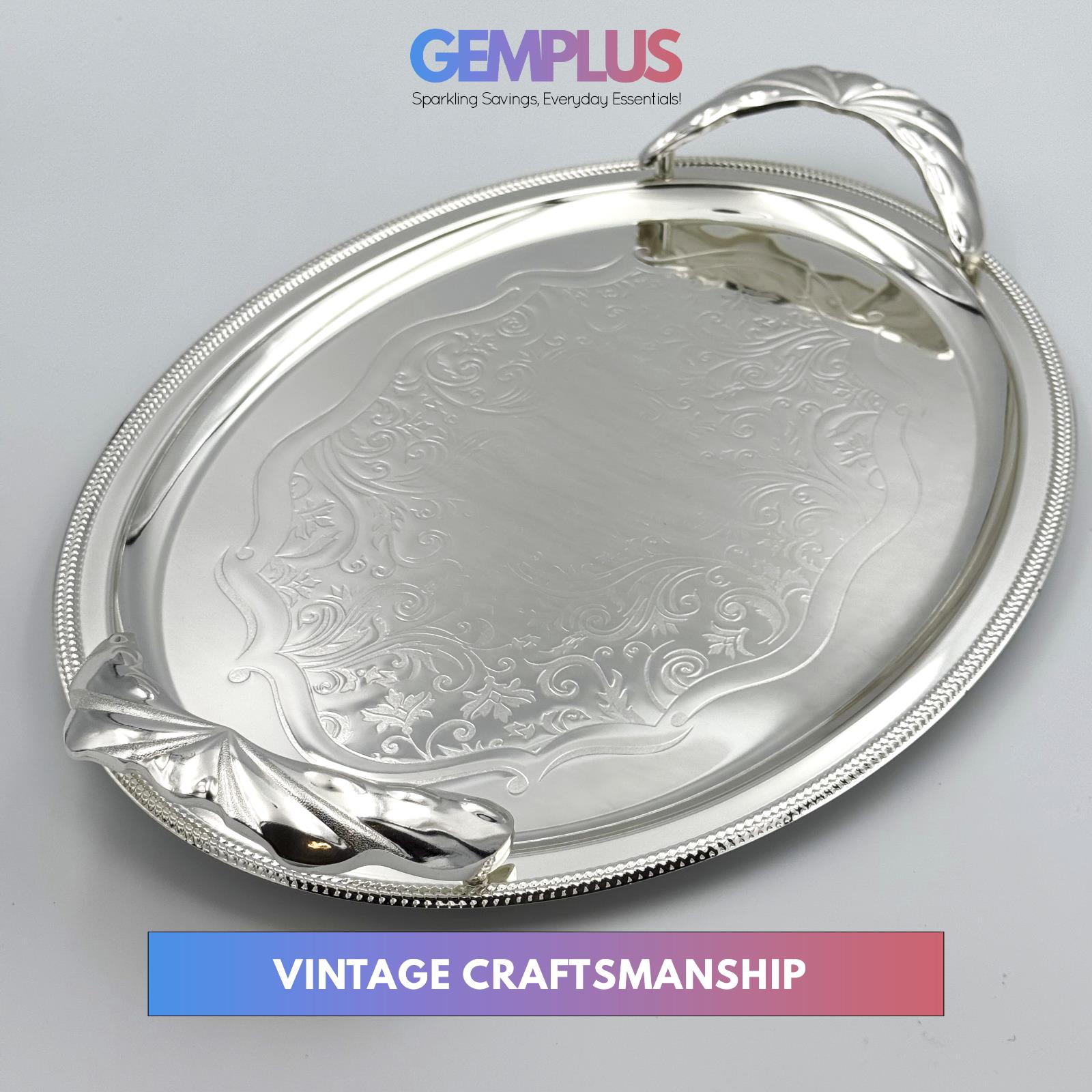 GEM+ | Premium 3-Piece Silver-Plated Vintage Tray Set – Elegant Durable Solid