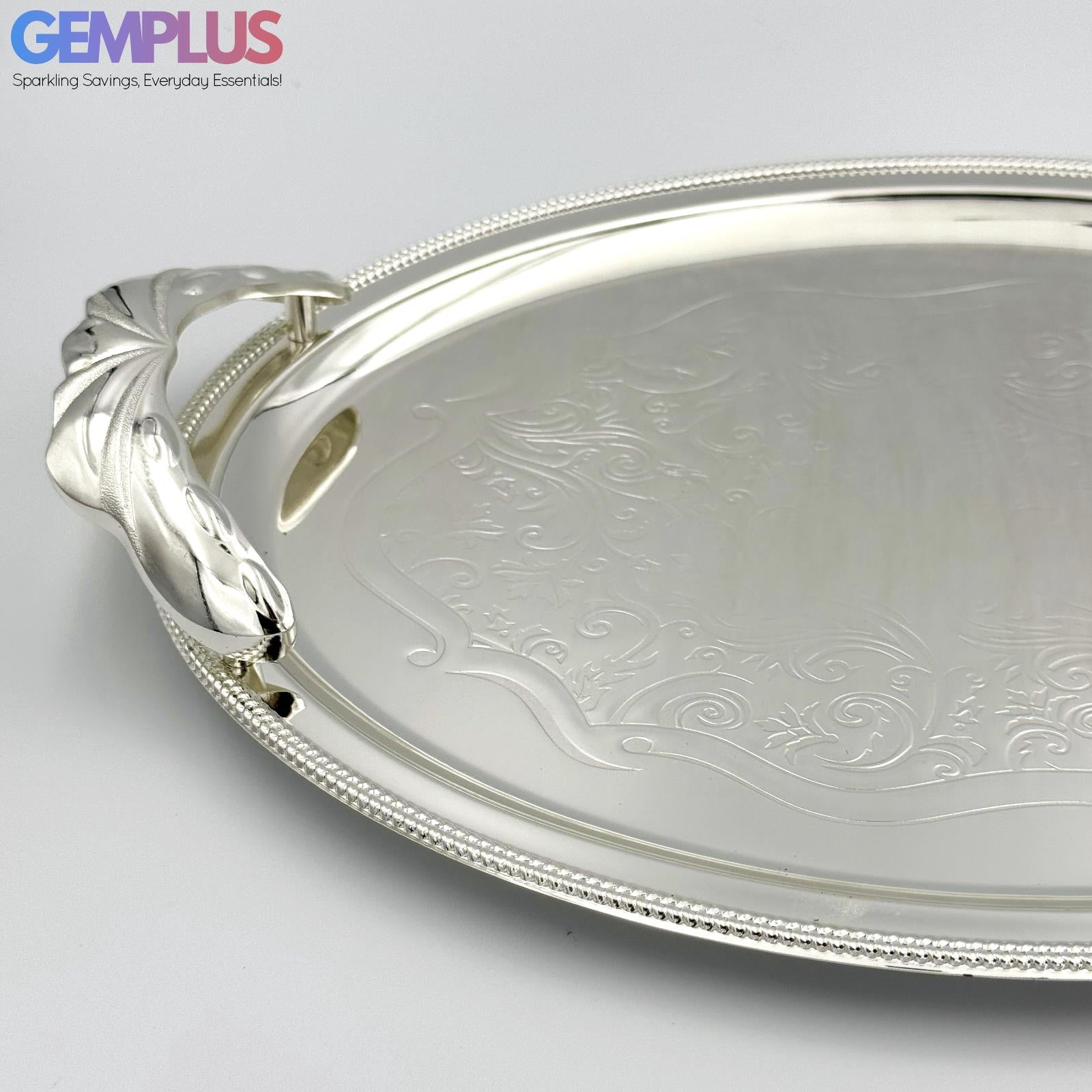 GEM+ | Premium 3-Piece Silver-Plated Vintage Tray Set – Elegant Durable Solid