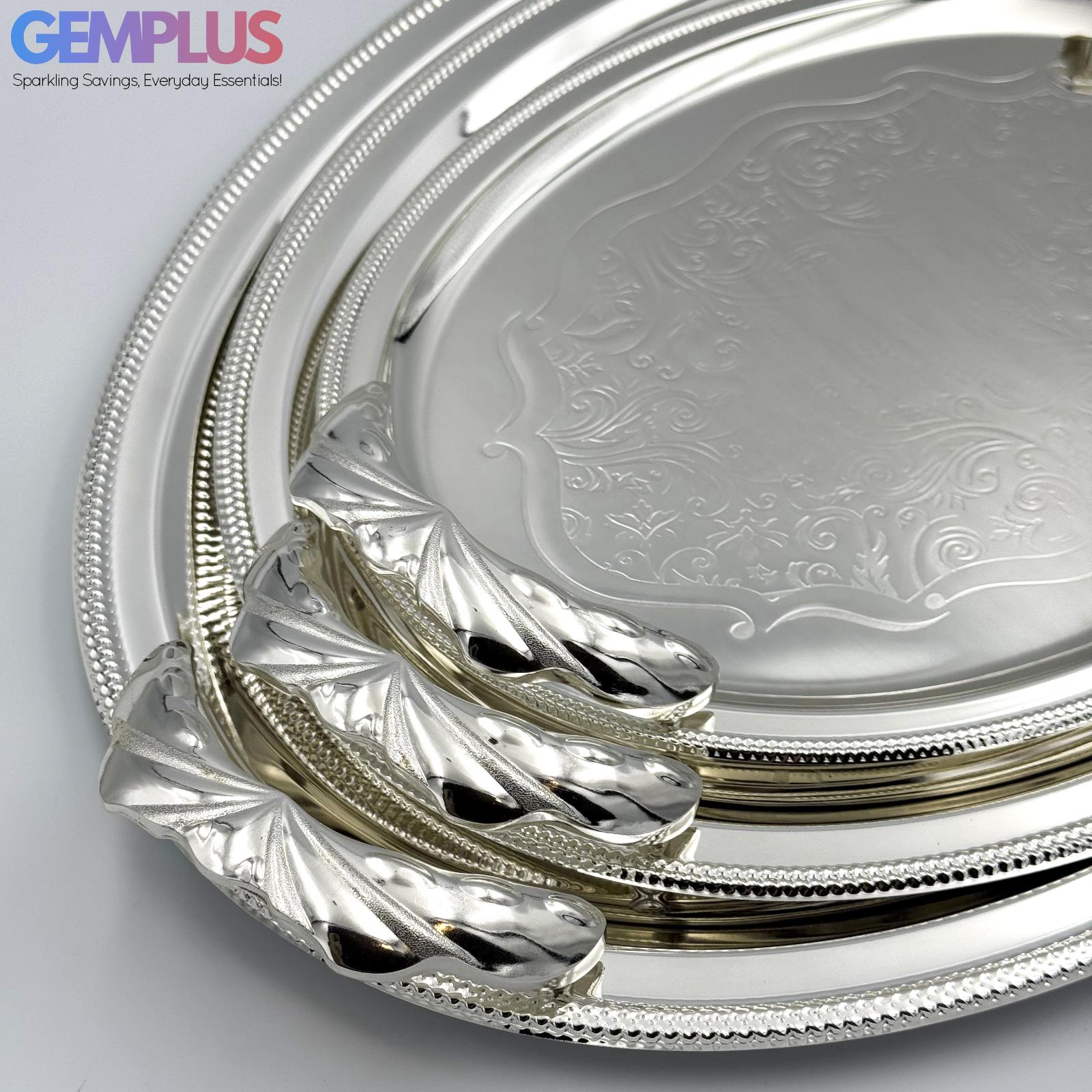 GEM+ | Premium 3-Piece Silver-Plated Vintage Tray Set – Elegant Durable Solid