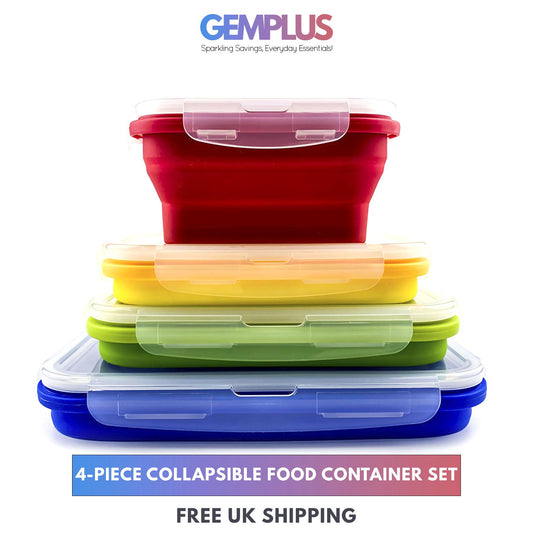 GEM+ | 4-Piece Collapsible Food Container Set – Space-Saving Leakproof BPA FREE