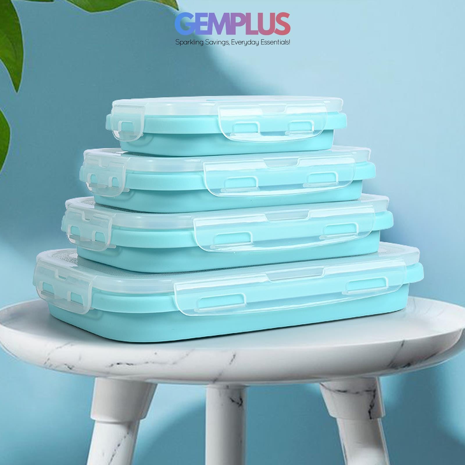 GEM+ | 4-Piece Collapsible Food Container Set – Space-Saving Leakproof BPA FREE - BLUE