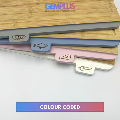 GEM+ | Premium Natural Bamboo Color Coded Chopping Board Set Veggies Meat 3/4pcs