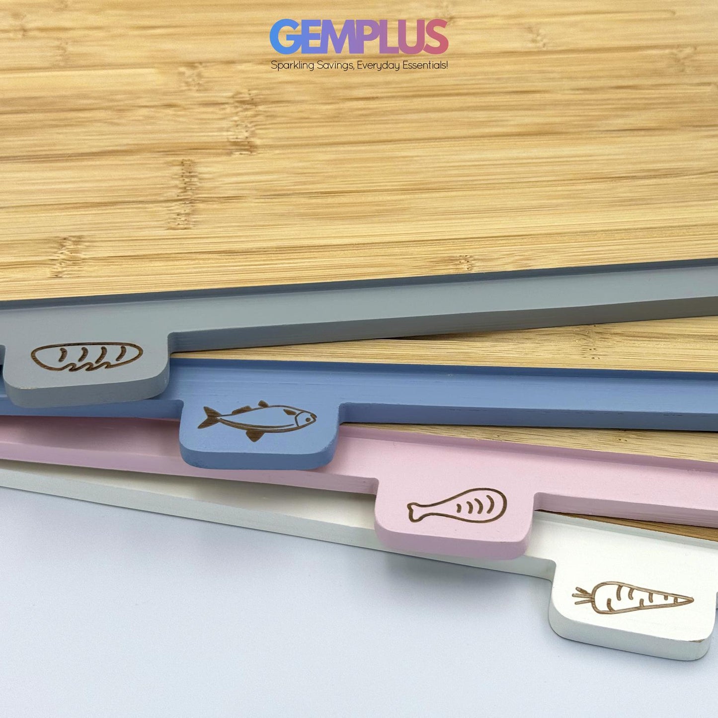 GEM+ | Premium Natural Bamboo Color Coded Chopping Board Set Veggies Meat 3/4pcs