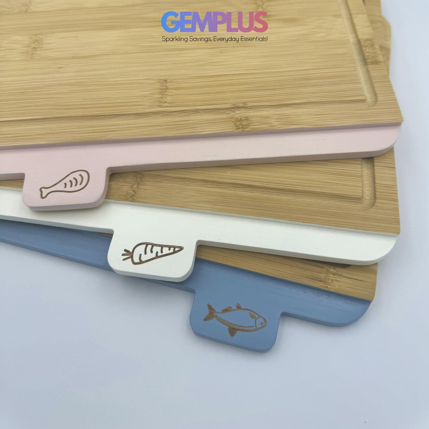 GEM+ | Premium Natural Bamboo Color Coded Chopping Board Set Veggies Meat 3/4pcs