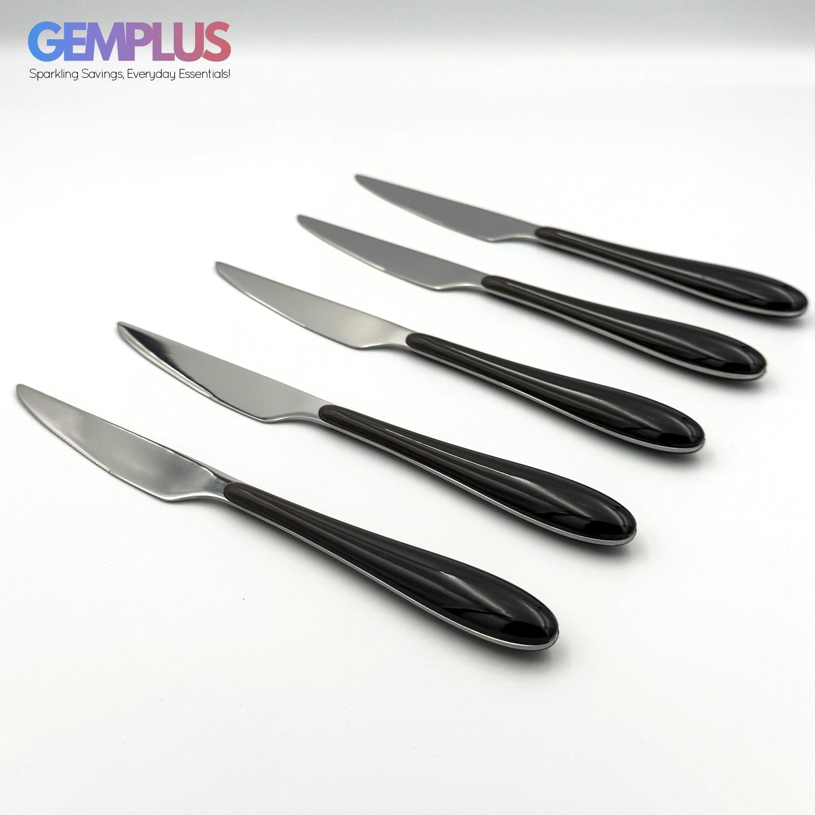 GEM+ | 24-Piece Stainless Steel Cutlery Set With Black Handle Rust-Resistant