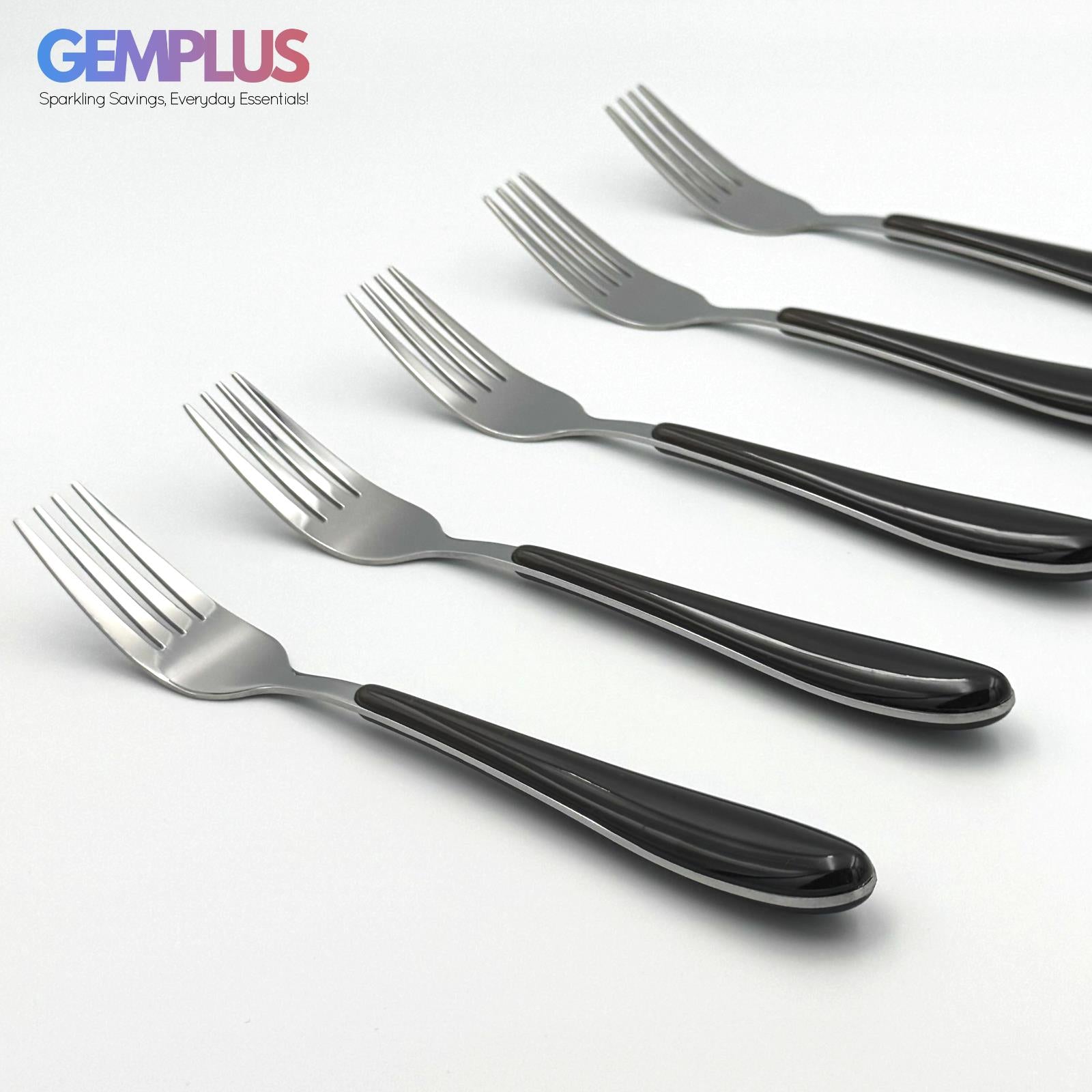 GEM+ | 24-Piece Stainless Steel Cutlery Set With Black Handle Rust-Resistant