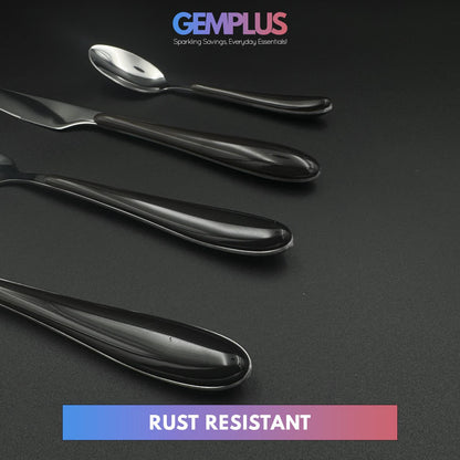 GEM+ | 24-Piece Stainless Steel Cutlery Set With Black Handle Rust-Resistant