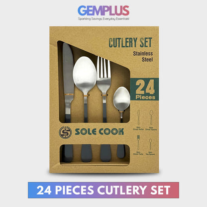 GEM+ | 24-Piece Stainless Steel Cutlery Set Dark Grey Handle Rust-Resistant