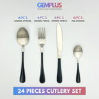 GEM+ | 24-Piece Stainless Steel Cutlery Set Dark Grey Handle Rust-Resistant