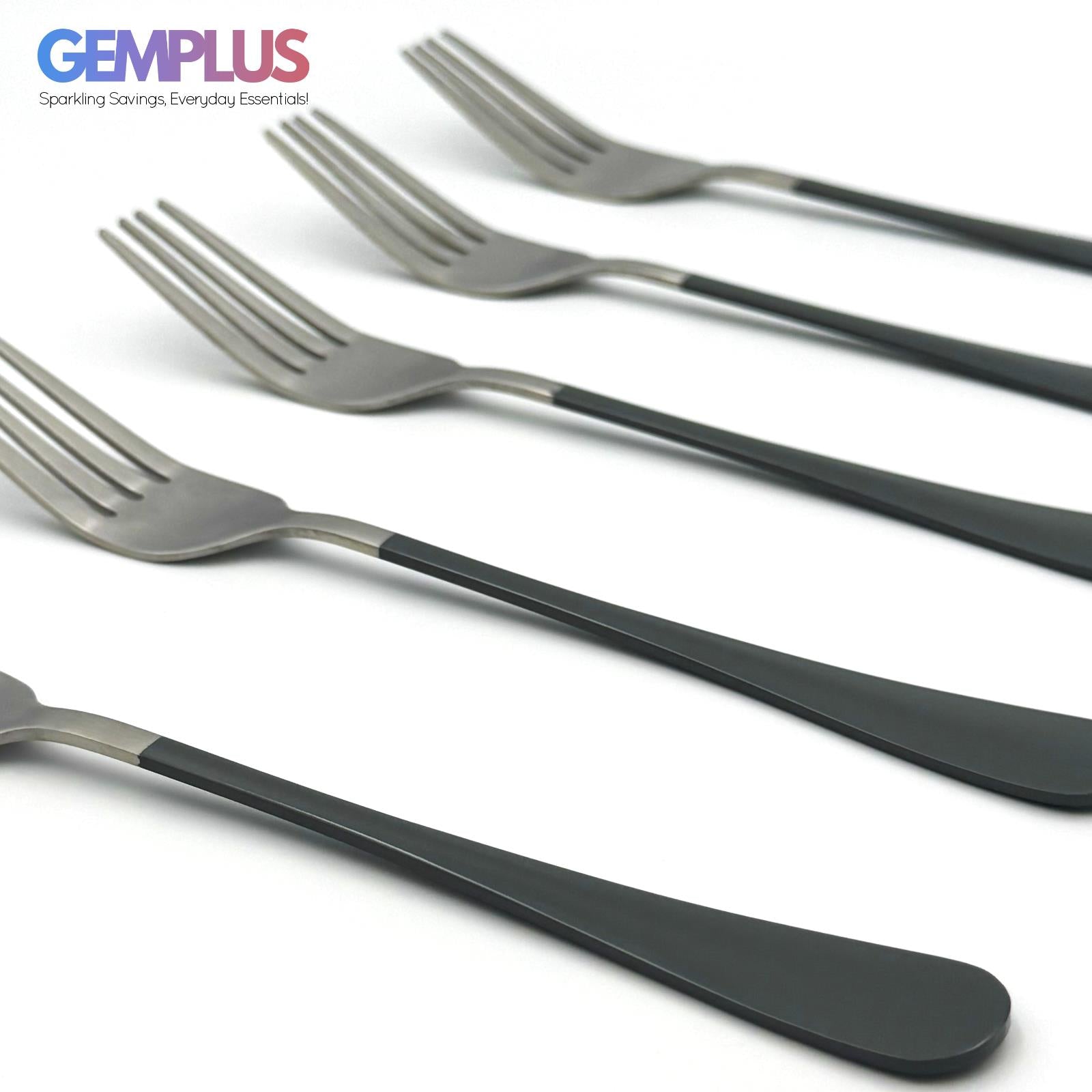 GEM+ | 24-Piece Stainless Steel Cutlery Set Dark Grey Handle Rust-Resistant