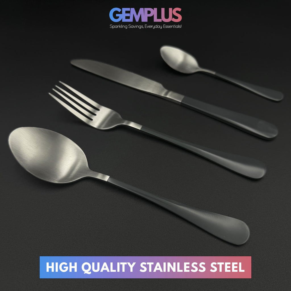 GEM+ | 24-Piece Stainless Steel Cutlery Set Dark Grey Handle Rust-Resistant