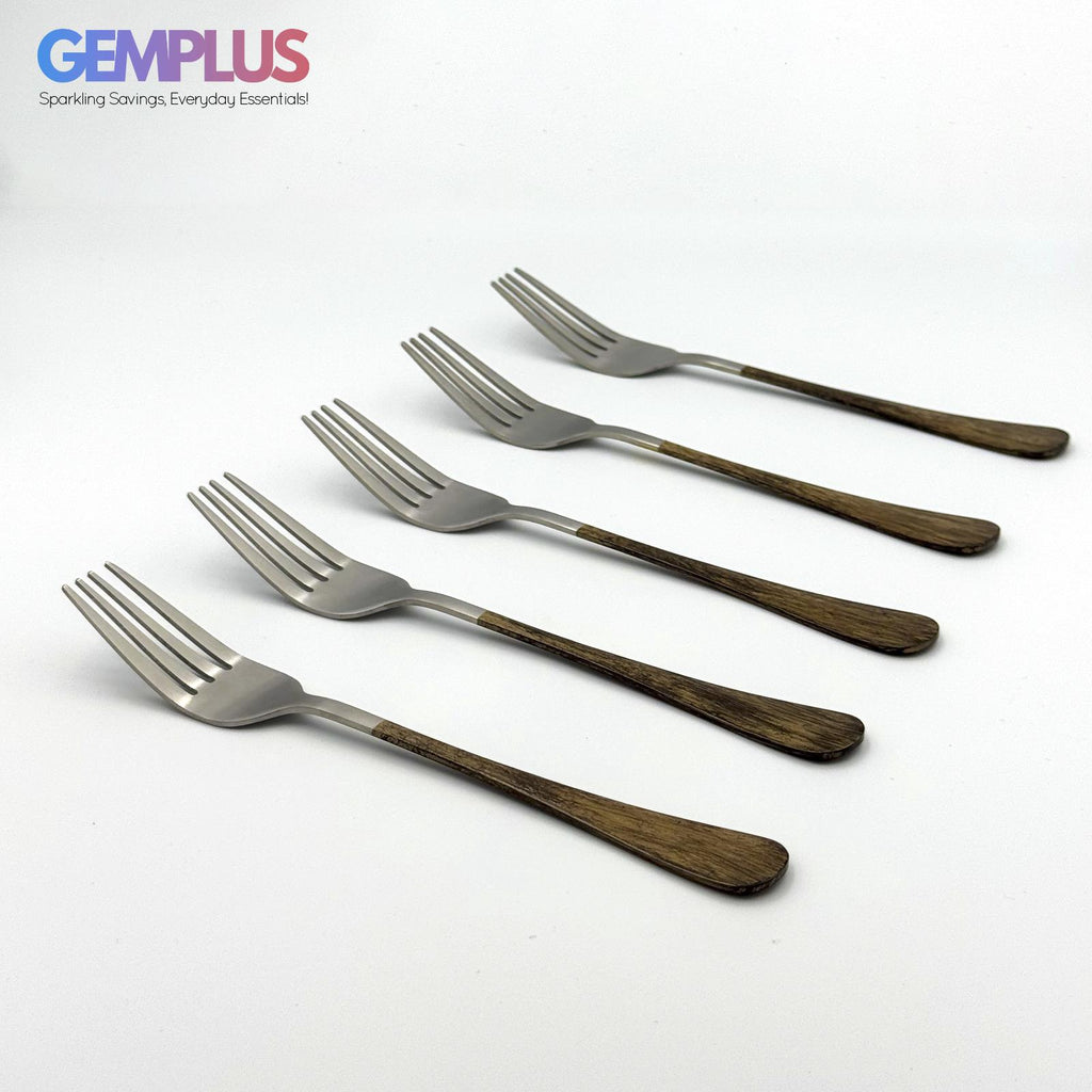 GEM+ | 24-Piece Stainless Steel Cutlery Set Dark Walnut Print Rust-Resistant