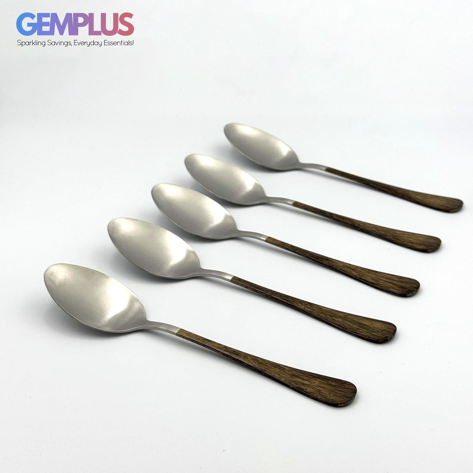 GEM+ | 24-Piece Stainless Steel Cutlery Set Dark Walnut Print Rust-Resistant