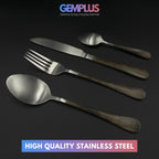 GEM+ | 24-Piece Stainless Steel Cutlery Set Dark Walnut Print Rust-Resistant