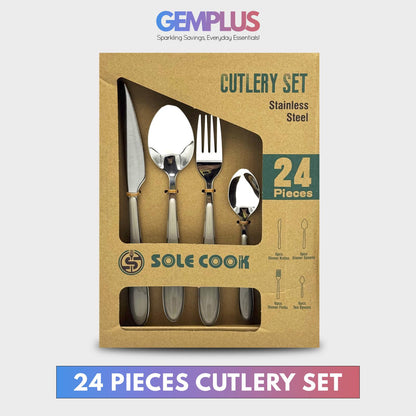 GEM+ | 24-Piece Stainless Steel Cutlery Set With Grey Handle Rust-Resistant