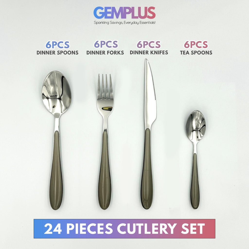 GEM+ | 24-Piece Stainless Steel Cutlery Set With Grey Handle Rust-Resistant