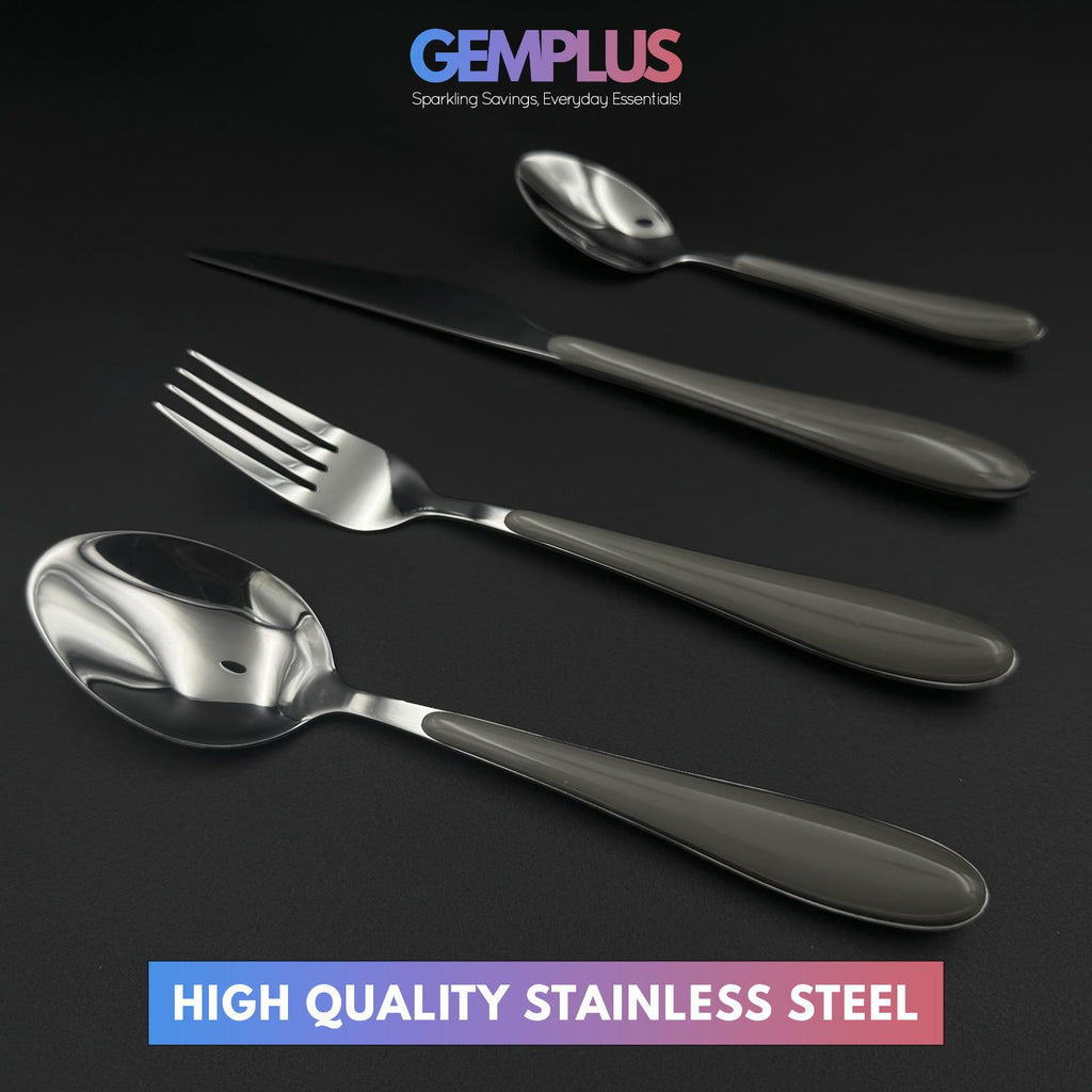GEM+ | 24-Piece Stainless Steel Cutlery Set With Grey Handle Rust-Resistant
