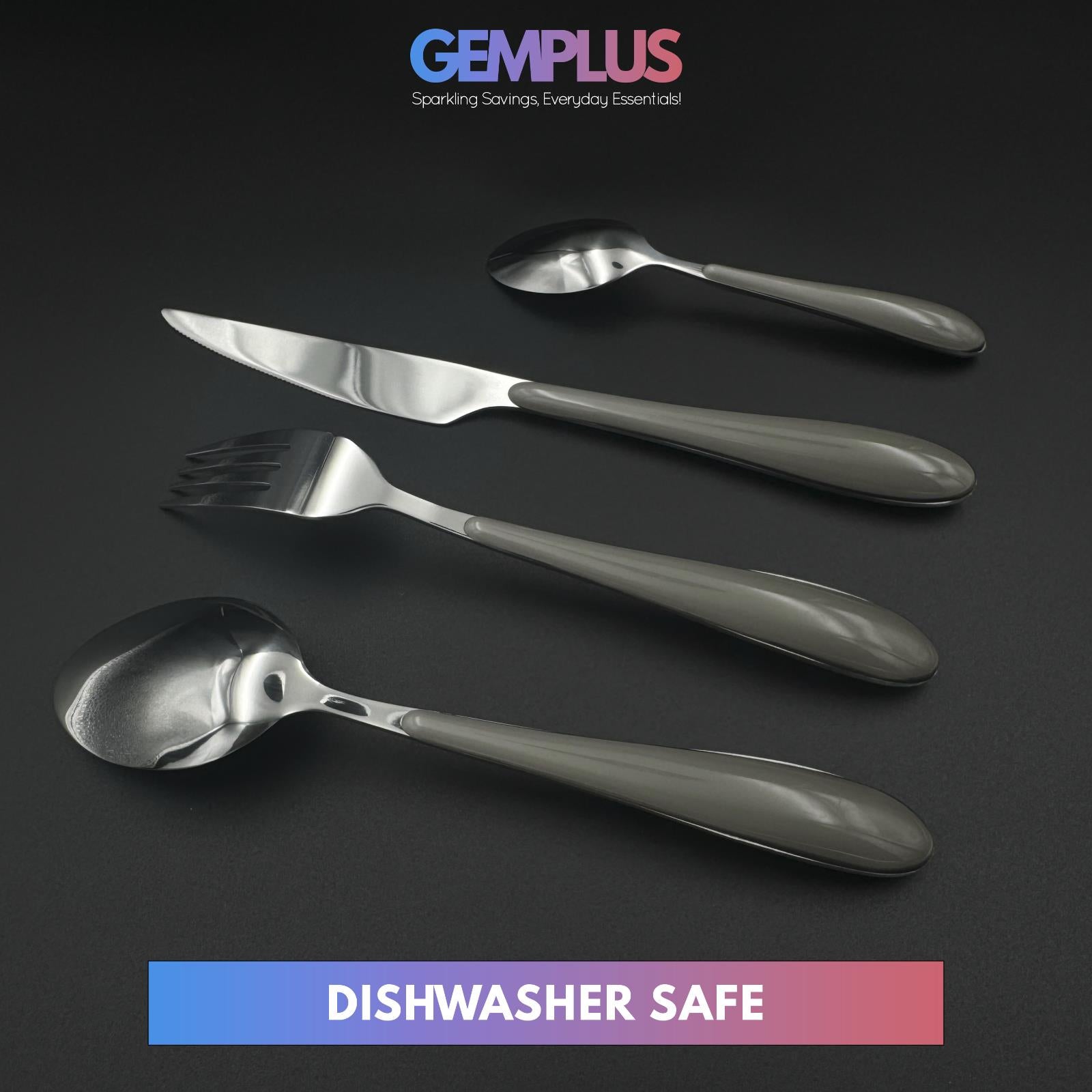 GEM+ | 24-Piece Stainless Steel Cutlery Set With Grey Handle Rust-Resistant
