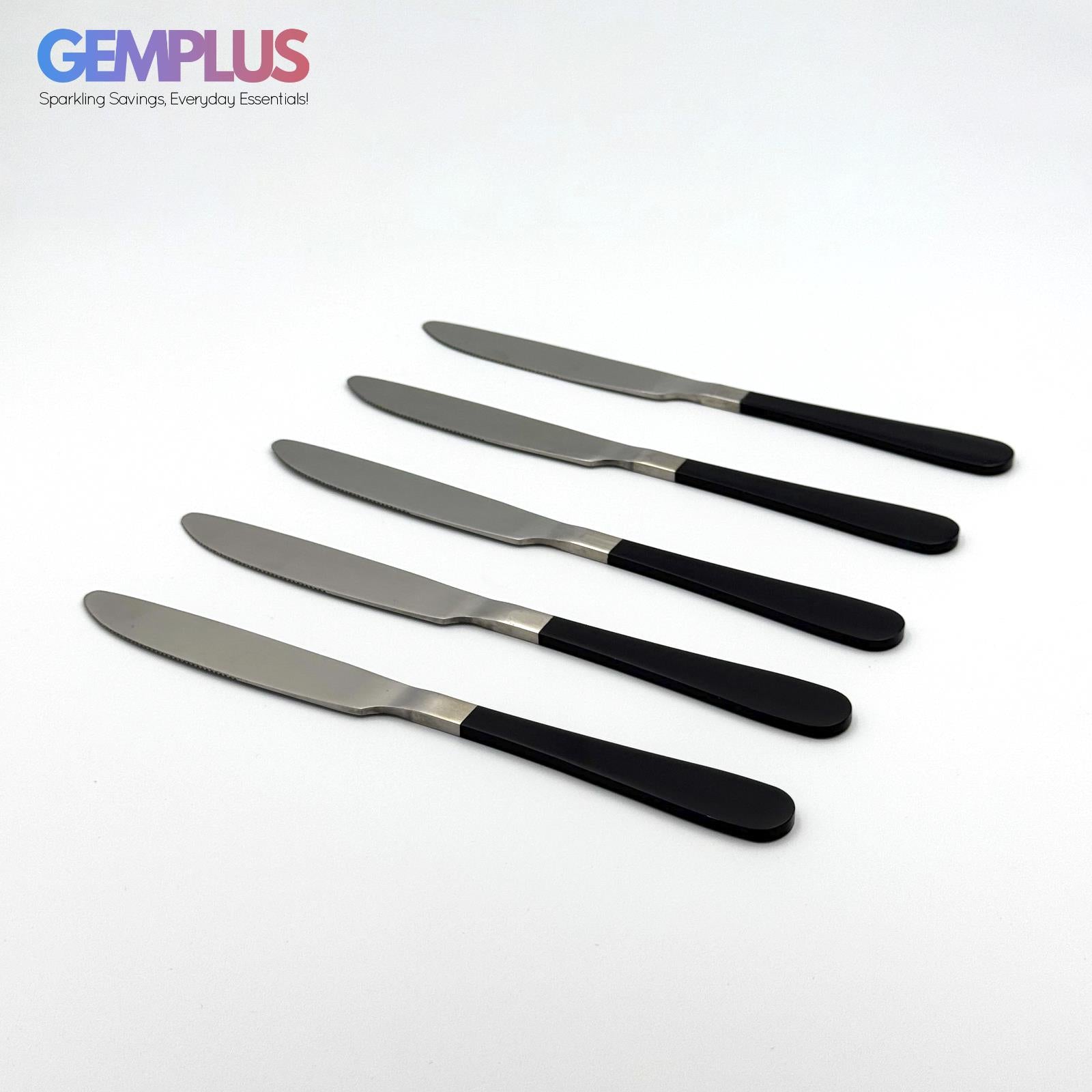 GEM+ | 24-Piece Stainless Steel Cutlery Set With Black Handle Rust-Resistant