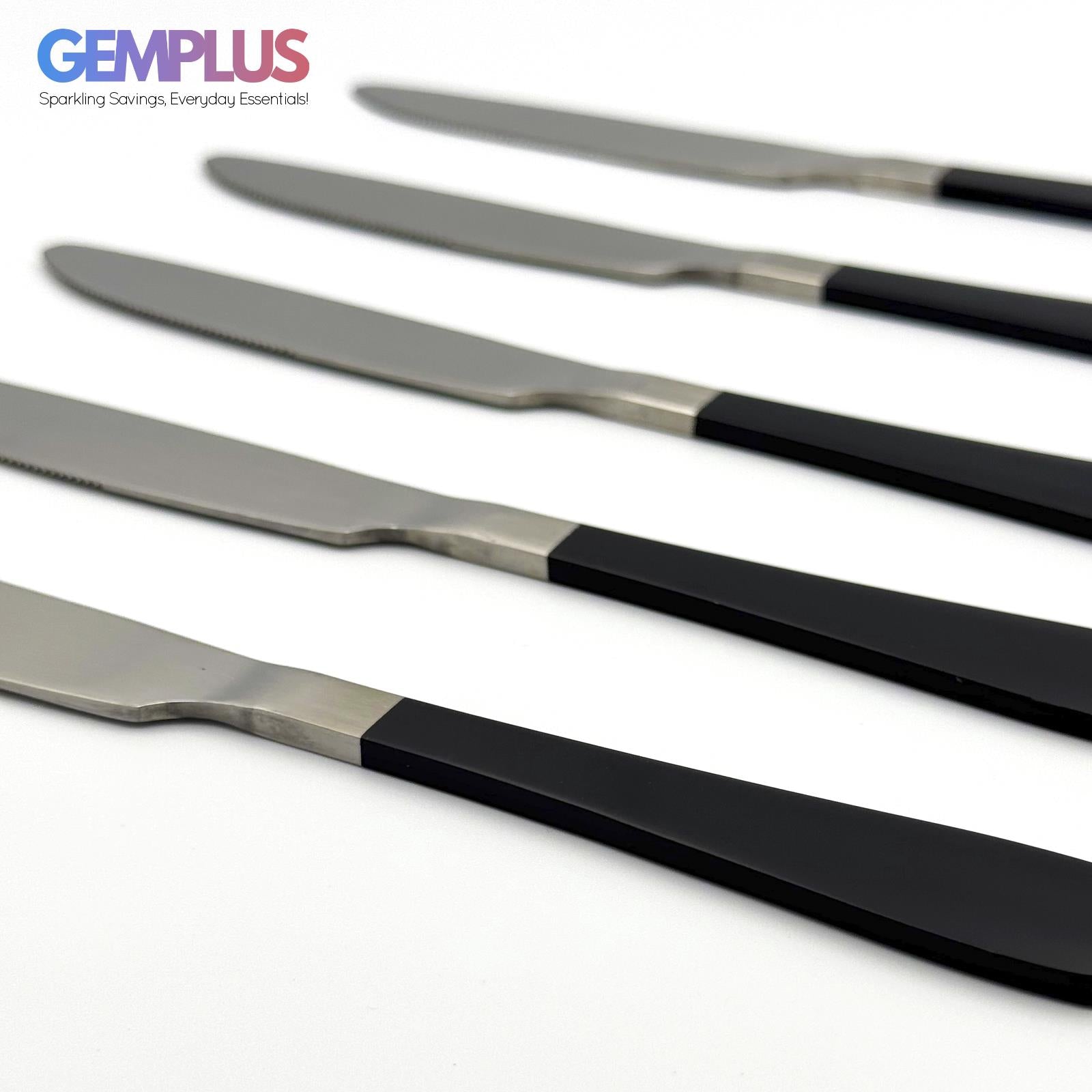GEM+ | 24-Piece Stainless Steel Cutlery Set With Black Handle Rust-Resistant