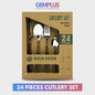 GEM+ | 24-Piece Stainless Steel Cutlery Set with Wood Texture Plastic Handle