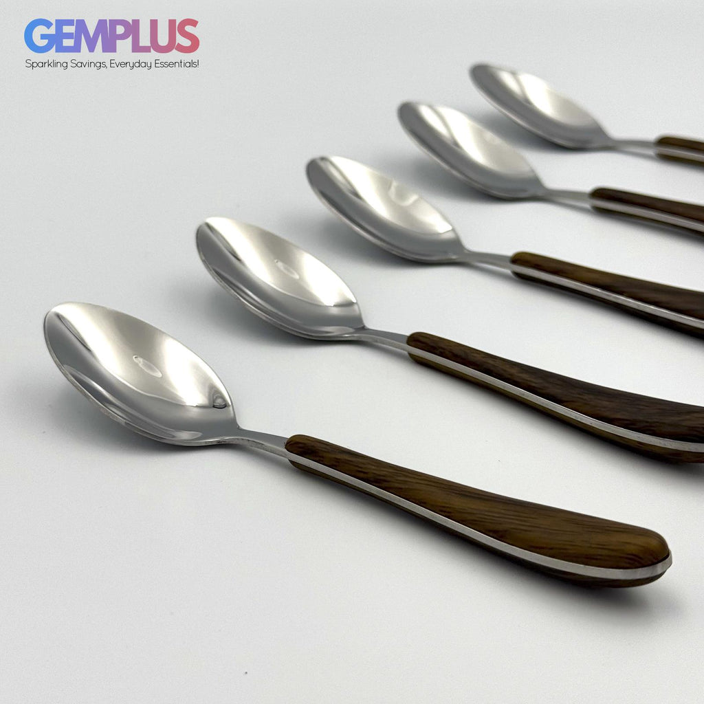 GEM+ | 24-Piece Stainless Steel Cutlery Set with Wood Texture Plastic Handle