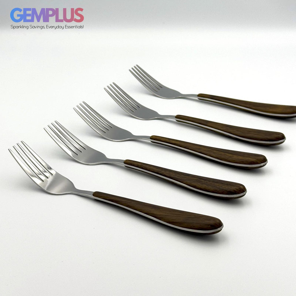 GEM+ | 24-Piece Stainless Steel Cutlery Set with Wood Texture Plastic Handle