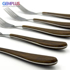 GEM+ | 24-Piece Stainless Steel Cutlery Set with Wood Texture Plastic Handle