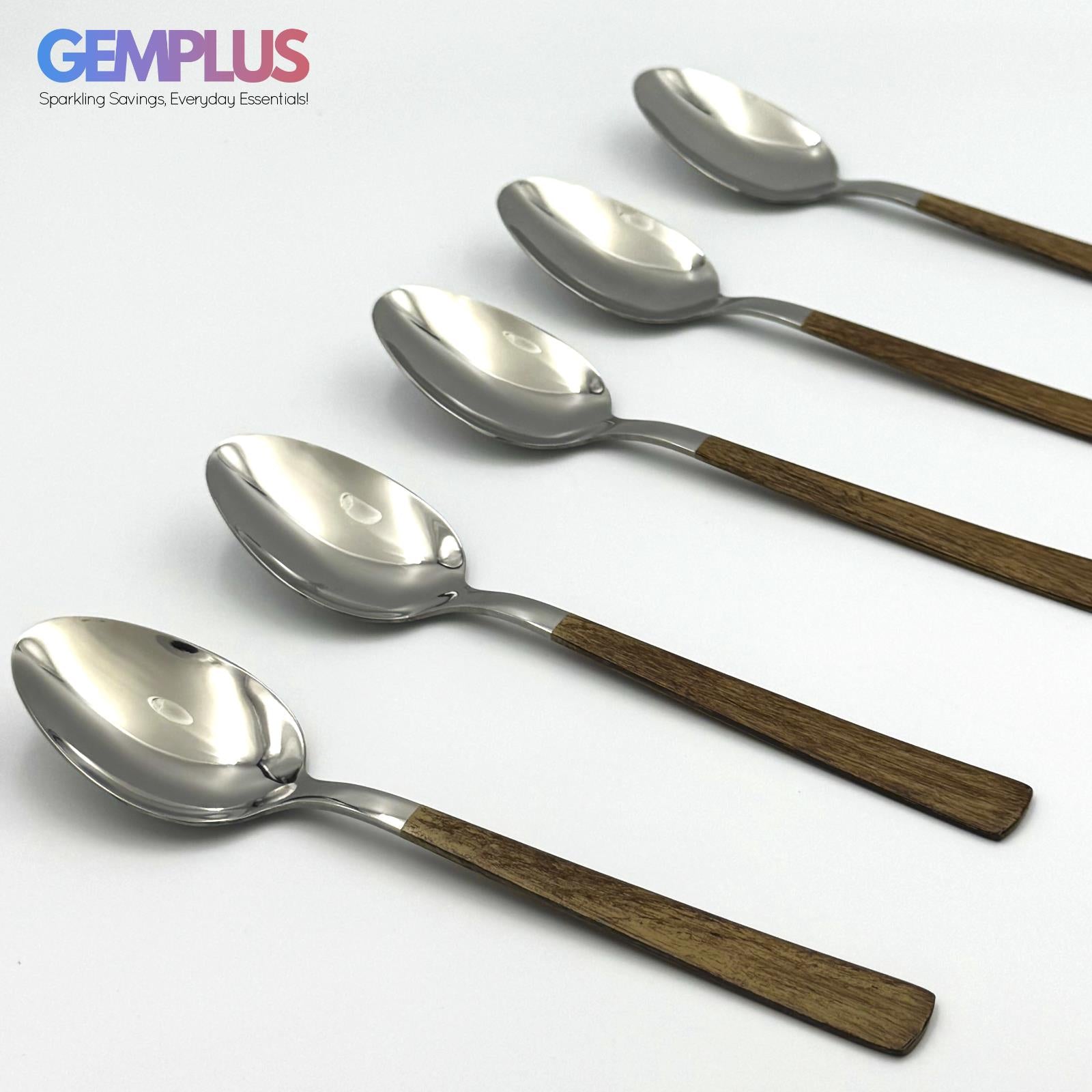 GEM+ | 24-Piece Stainless Steel Cutlery Set with Wood Texture Handle