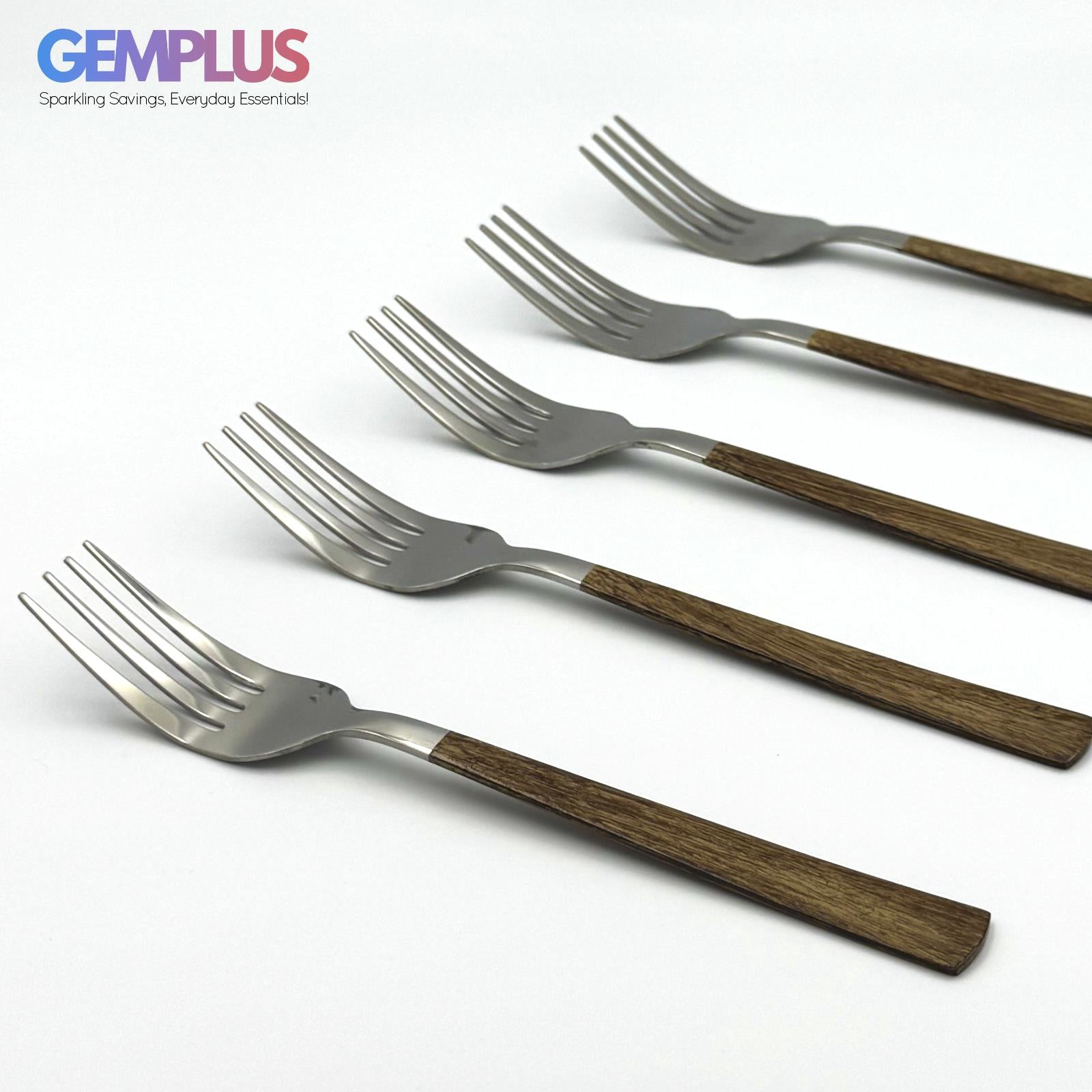 GEM+ | 24-Piece Stainless Steel Cutlery Set with Wood Texture Handle