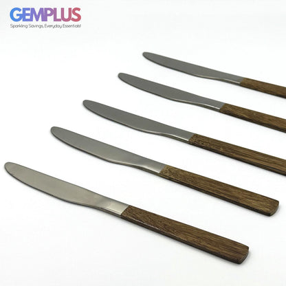 GEM+ | 24-Piece Stainless Steel Cutlery Set with Wood Texture Handle